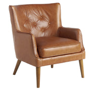 Kortárs stílusú, whiskey-barna bőrrel kárpitozott, dizájn fotel, kőrisfa lábakkal