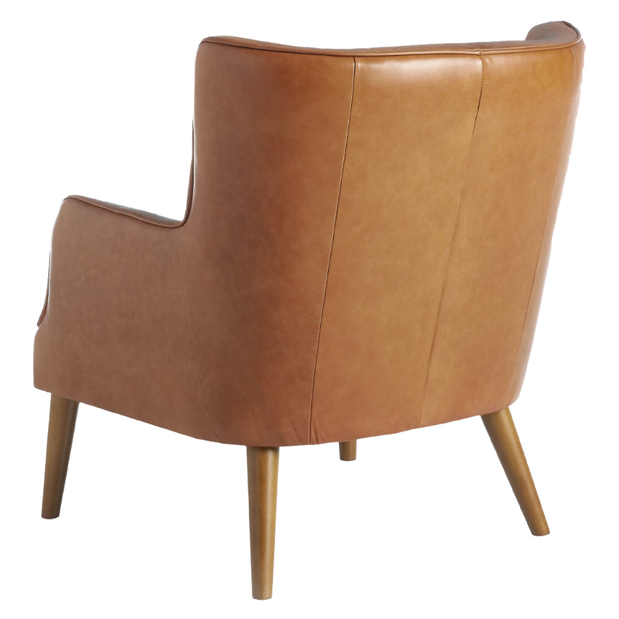 Kortárs stílusú, whiskey-barna bőrrel kárpitozott, dizájn fotel, kőrisfa lábakkal