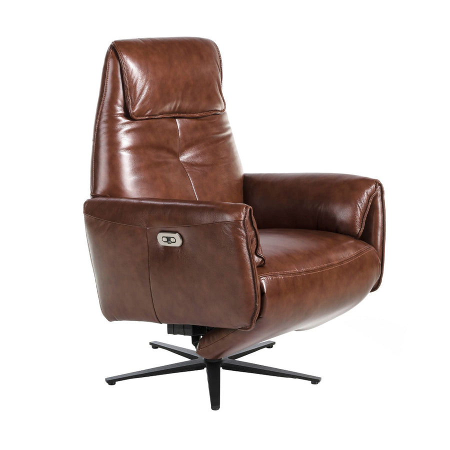 Angel Cerdá dohánybarna motoros bőr relax fotel forgó acél talppal
