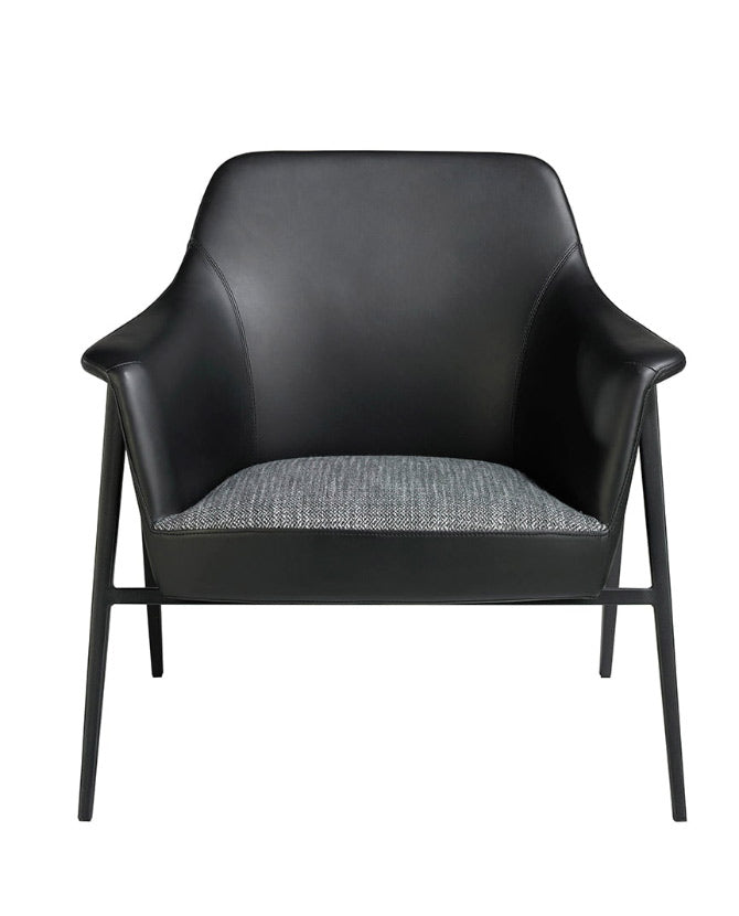Kortárs stílusú, fekete színű, acél szerkezetű, formatervezett dizájn karosszék.
