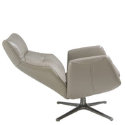 Kortárs stílusú, dönthető, forgatható, szürke színű bőrrel kárpitozott pihenőfotel.