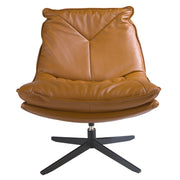 Kortárs stílusú,barna bőrrel kárpitozott, forgatható, dizájn pihenőfotel fekete színű acéllábakkal.