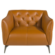 Kortárs stílusú, agyagbarna bőrrel kárpitozott, dizájn fotel acélból készült lábakkal.