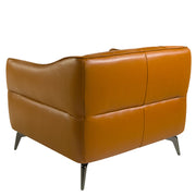 Kortárs stílusú, agyagbarna bőrrel kárpitozott, dizájn fotel acélból készült lábakkal.