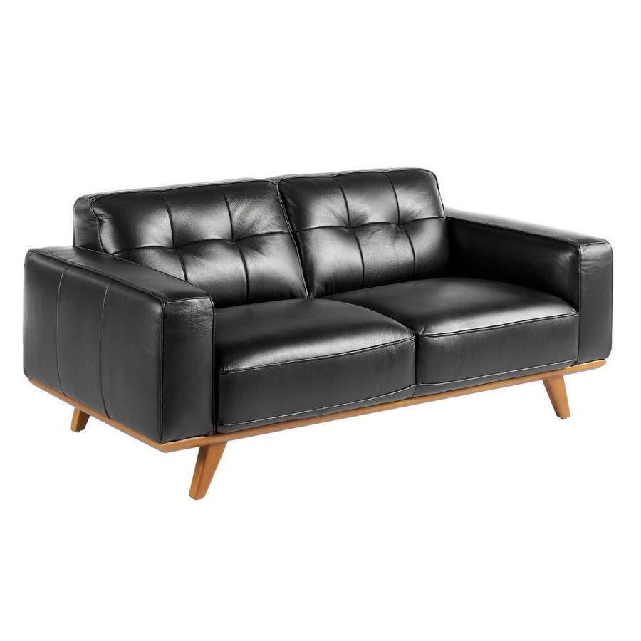 Fekete valódi bőr kétszemélyes design kanapé 181 cm