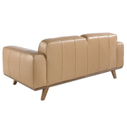 Angel Cerdá homokszínű marhabőr kanapé hátoldal diószínű fa szerkezettel
