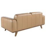 Angel Cerdá homokszínű marhabőr kanapé hátoldal diószínű fa szerkezettel