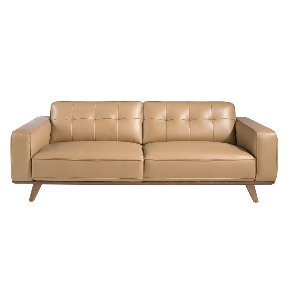 Angel Cerdá háromszemélyes design bőr kanapé homokszínben front nézet