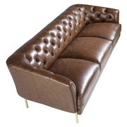 Kortárs stílusú, konyakszínű bőrrel kárpitozott, dizájn kanapé aranyszínű lábakkal.