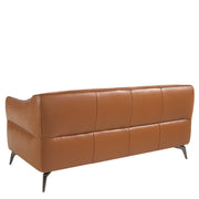 Kortárs, agyagbarna színű bőrrel kárpitozott, dizájn kanapé acéllábakkal.