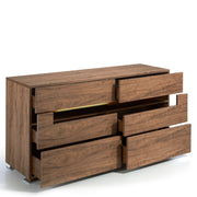 Kortárs stílusú, diófa furnérral borított, dizájn tálalókomód beépített, belső LED világítással.