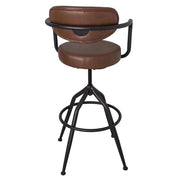 Loft stílusú állítható magasságú bárszék – hátoldali nézet, barna műbőr kárpitozás
