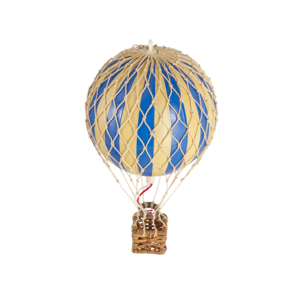 Vintage stílusú, függeszthető kialakítású, kék-bézs színű dekorációs hőlégballon