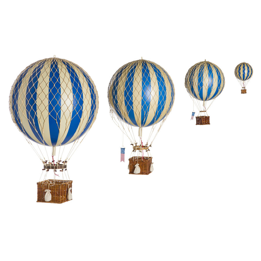 Vintage stílusú, függeszthető kialakítású, kék-bézs színű dekorációs hőlégballon