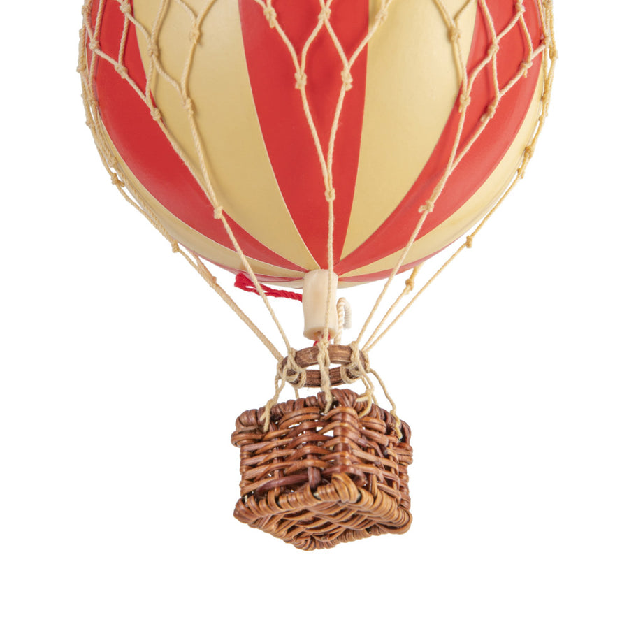 Vintage stílusú, kis méretű, függeszthető, piros-bézs színű dekorációs hőlégballon díszdobozban