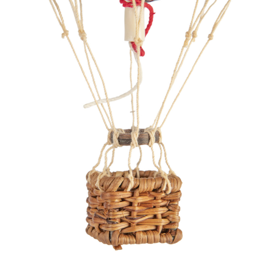 Vintage stílusú, kis méretű, függeszthető, piros-bézs színű dekorációs hőlégballon díszdobozban