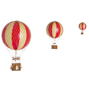 Vintage stílusú, kis méretű, függeszthető, piros-bézs színű dekorációs hőlégballon díszdobozban