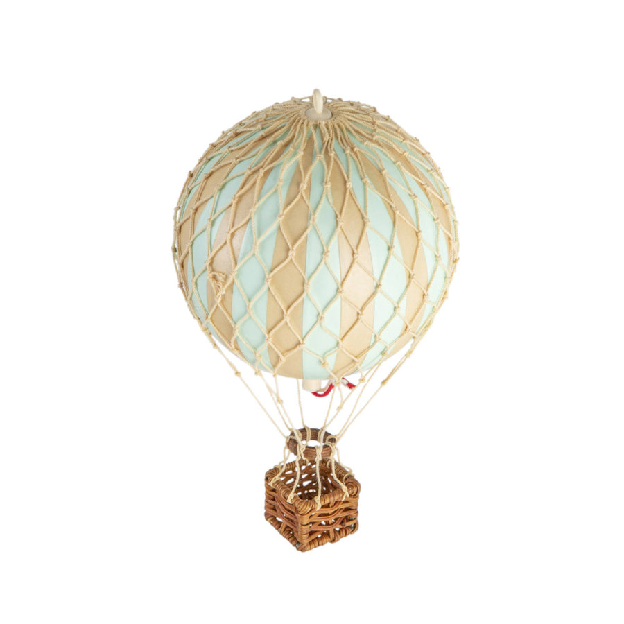 Vintage stílusú, függeszthető kialakítású, mentazöld-bézs színű dekorációs hőlégballon