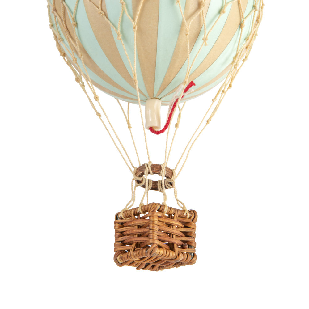 Vintage stílusú, függeszthető kialakítású, mentazöld-bézs színű dekorációs hőlégballon