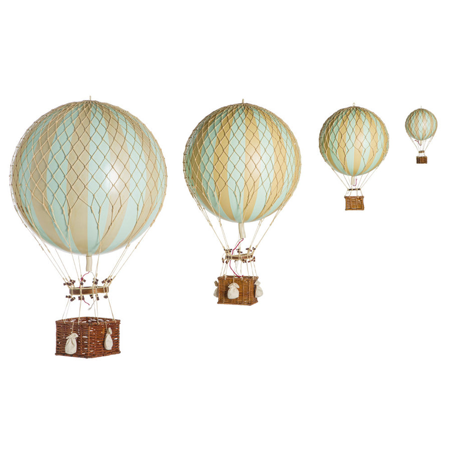 Vintage stílusú, függeszthető kialakítású, mentazöld-bézs színű dekorációs hőlégballon