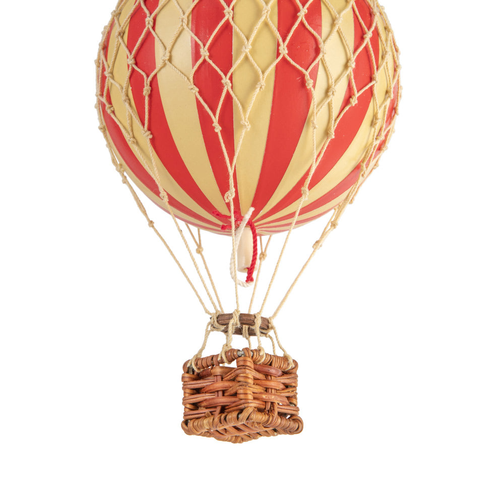 Vintage stílusú, kis méretű, függeszthető, piros-bézs színű dekorációs hőlégballon díszdobozban