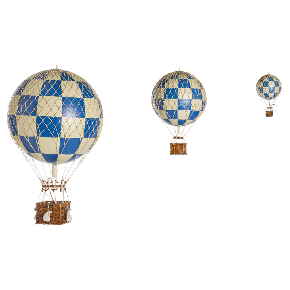 Vintage stílusú, függeszthető kialakítású, kék-bézs színű dekorációs hőlégballon