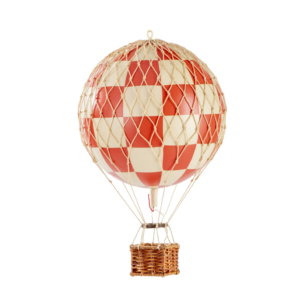 Vintage stílusú, függeszthető, piros-bézs színű dekorációs hőlégballon díszdobozban