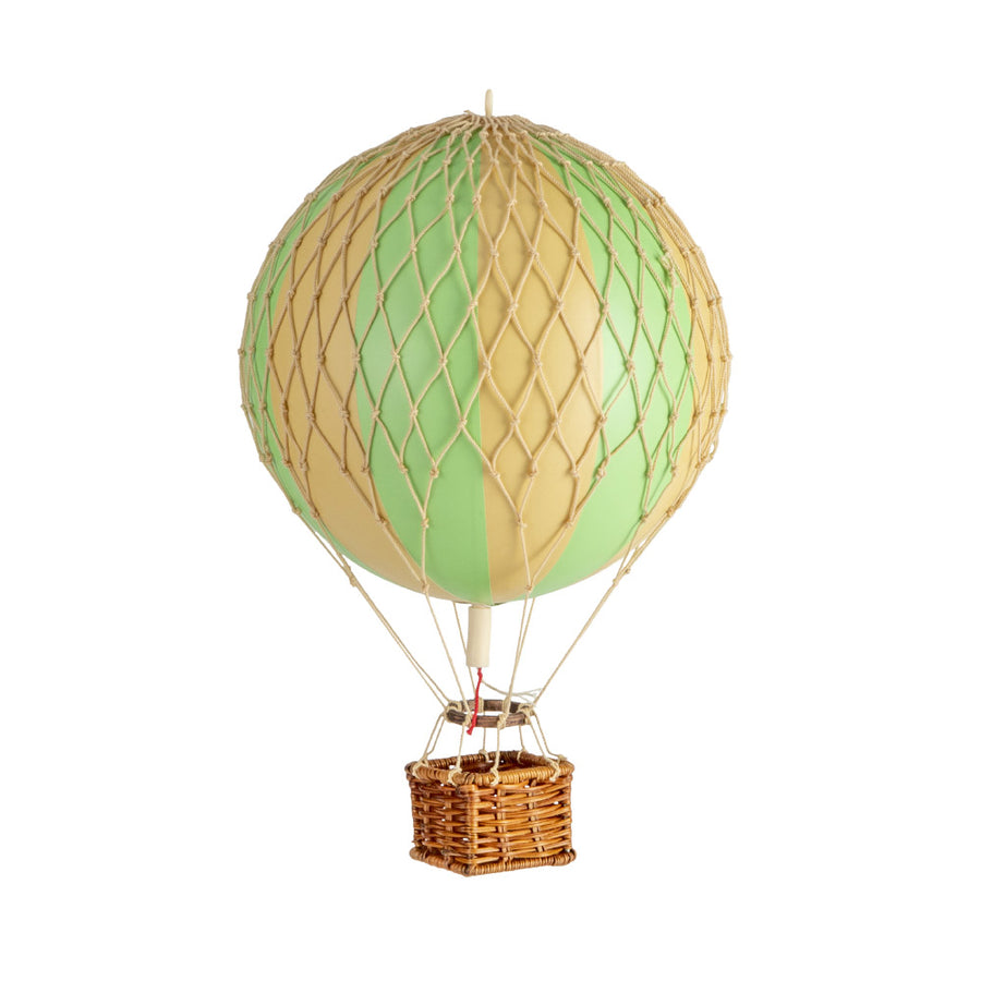 Vintage stílusú, függeszthető kialakítású, zöld-bézs színű dekorációs hőlégballon