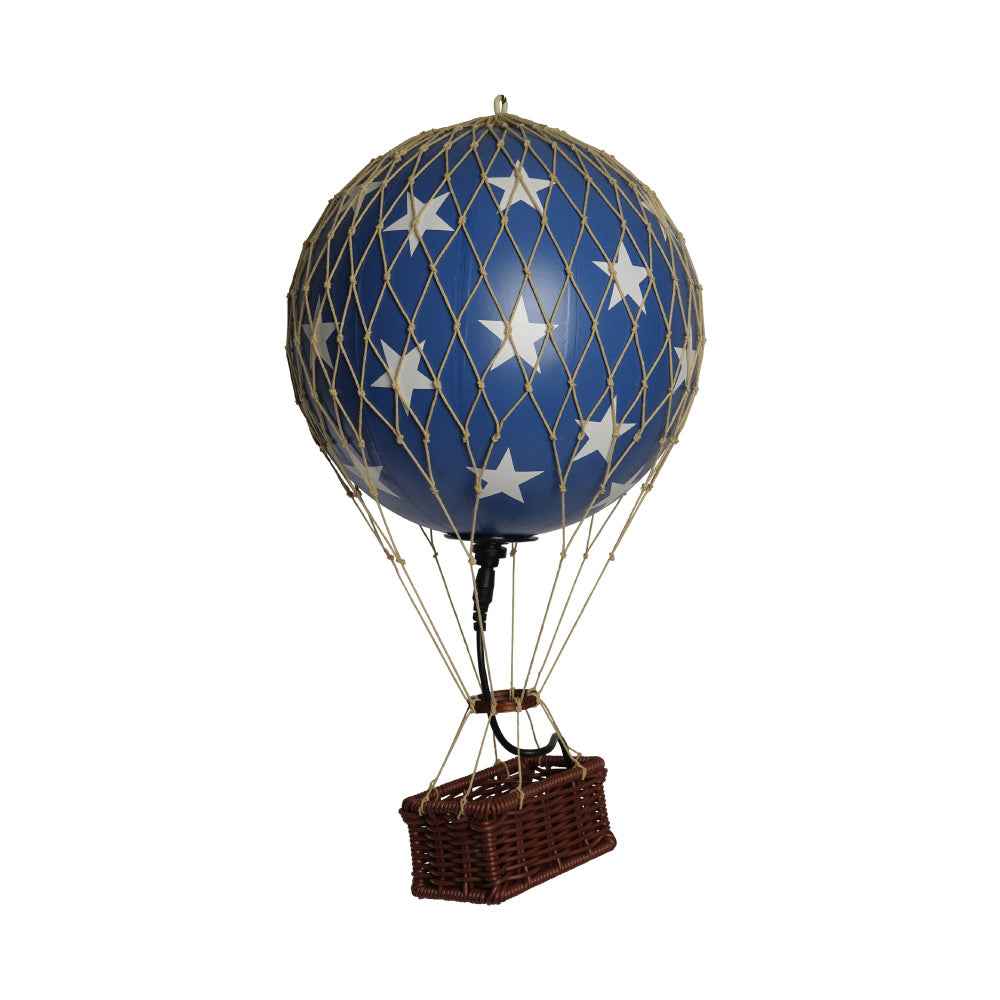 Vintage stílusú, függeszthető, kék-bézs színű dekorációs hőlégballon LED világítással