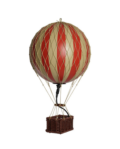 Vintage stílusú, függeszthető, piros-bézs színű dekorációs hőlégballon LED világítással