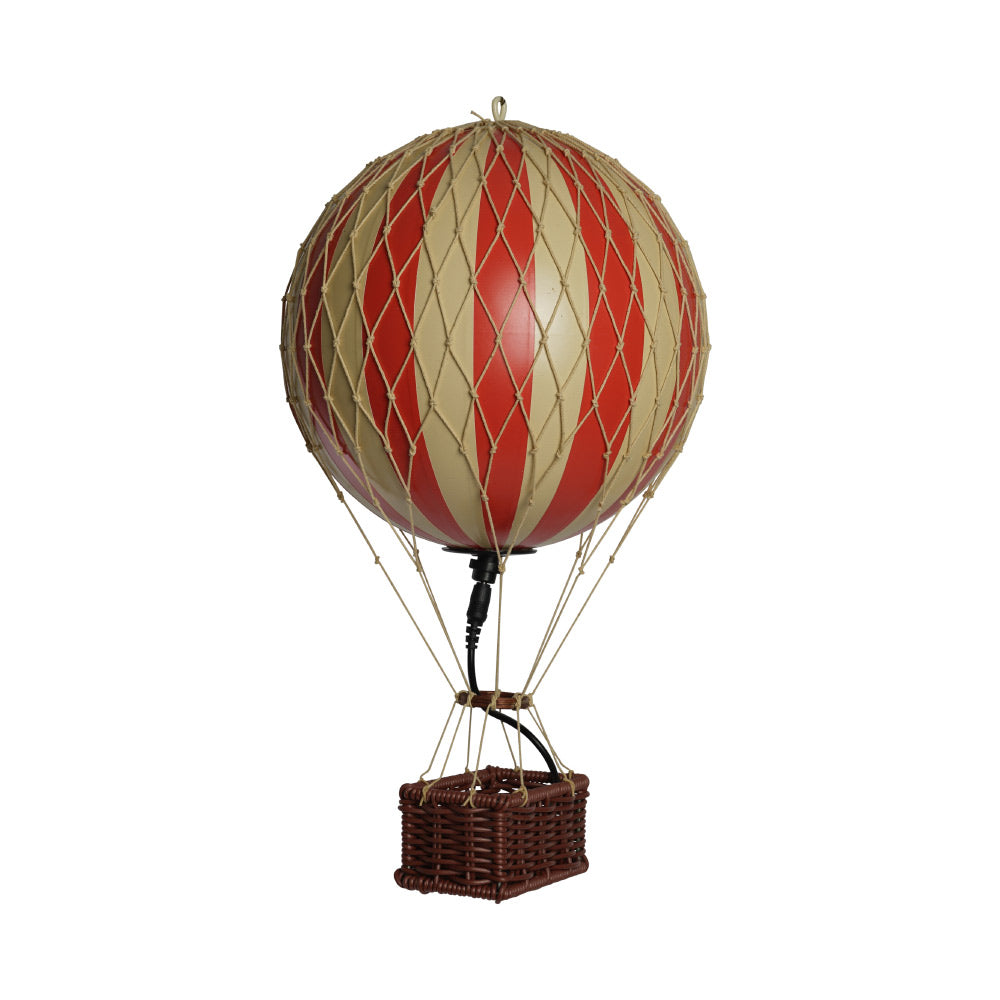 Vintage stílusú, függeszthető, piros-bézs színű dekorációs hőlégballon LED világítással