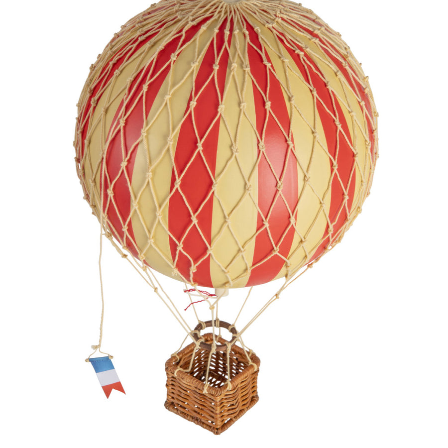 Vintage stílusú, függeszthető, piros-bézs színű dekorációs hőlégballon díszdobozban