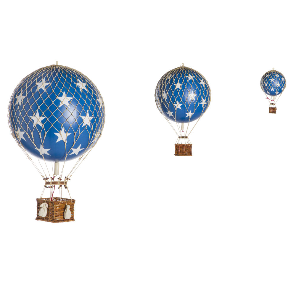 Vintage stílusú, függeszthető, csillagmintás, kék-bézs színű dekorációs hőlégballon