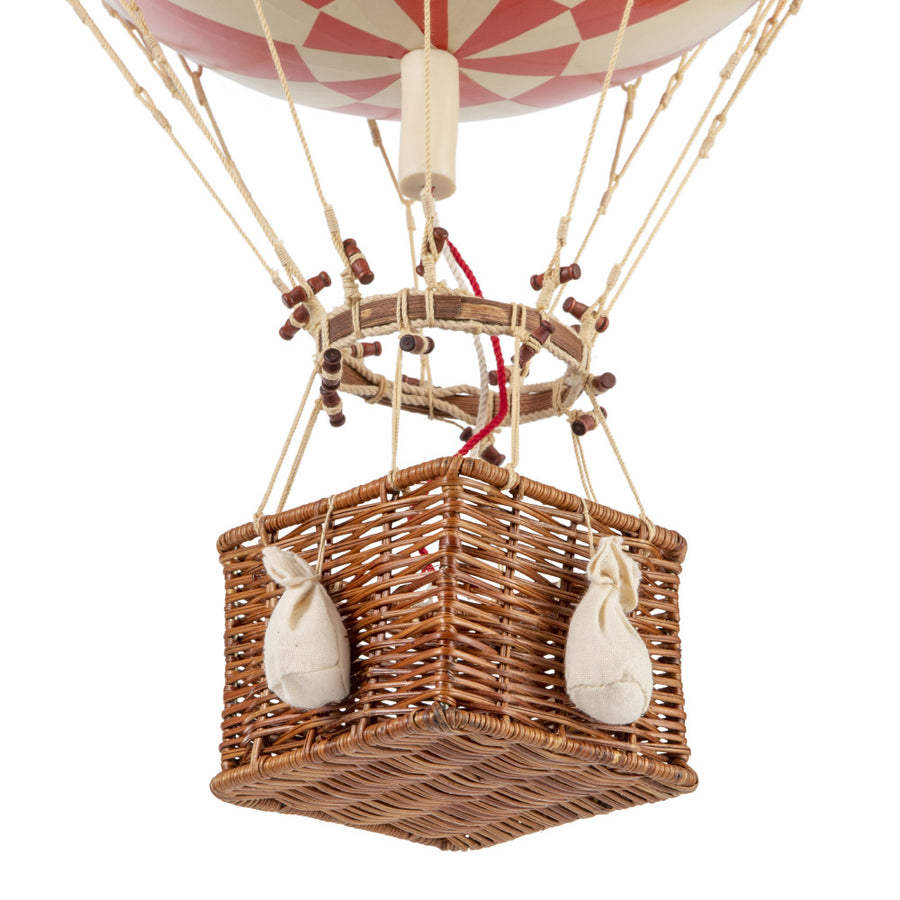 Vintage stílusú, nagy méretű, függeszthető, piros-bézs színű dekorációs hőlégballon díszdobozban