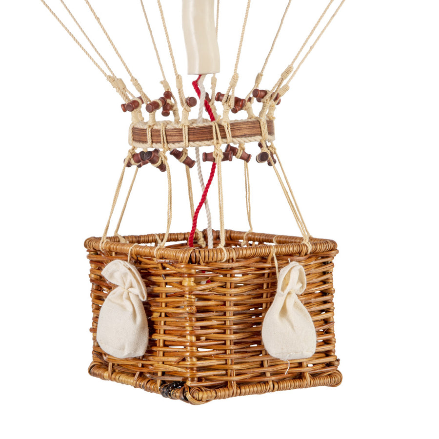 Vintage stílusú, nagy méretű, függeszthető, piros-bézs színű dekorációs hőlégballon díszdobozban