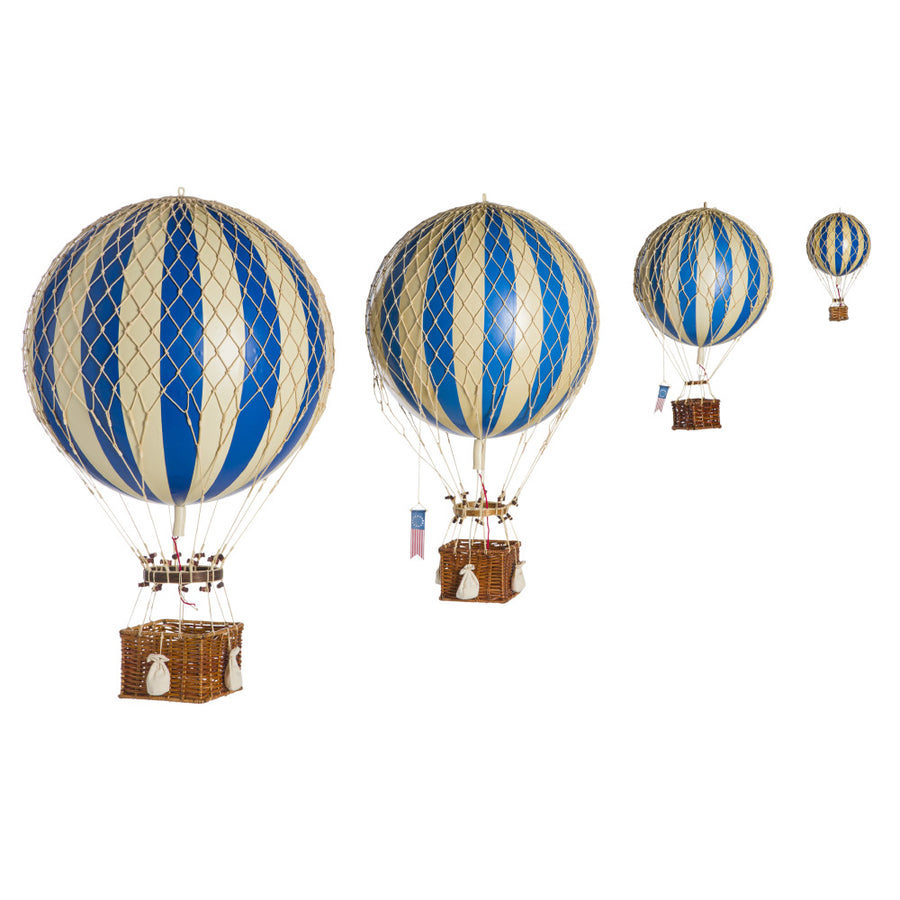 Vintage stílusú, függeszthető kialakítású, kék-bézs színű dekorációs hőlégballon