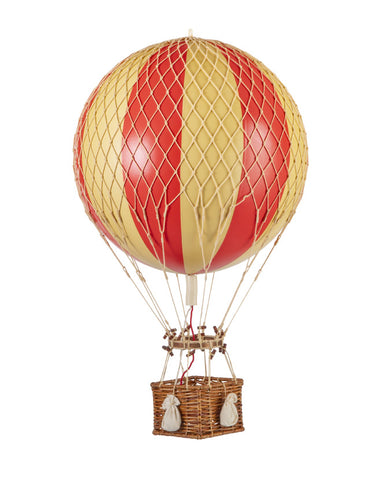 Vintage stílusú, nagy méretű, függeszthető, piros-bézs színű dekorációs hőlégballon díszdobozban