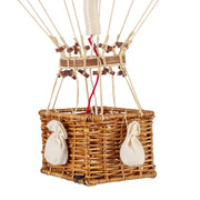 Vintage stílusú, nagy méretű, függeszthető, piros-bézs színű dekorációs hőlégballon díszdobozban