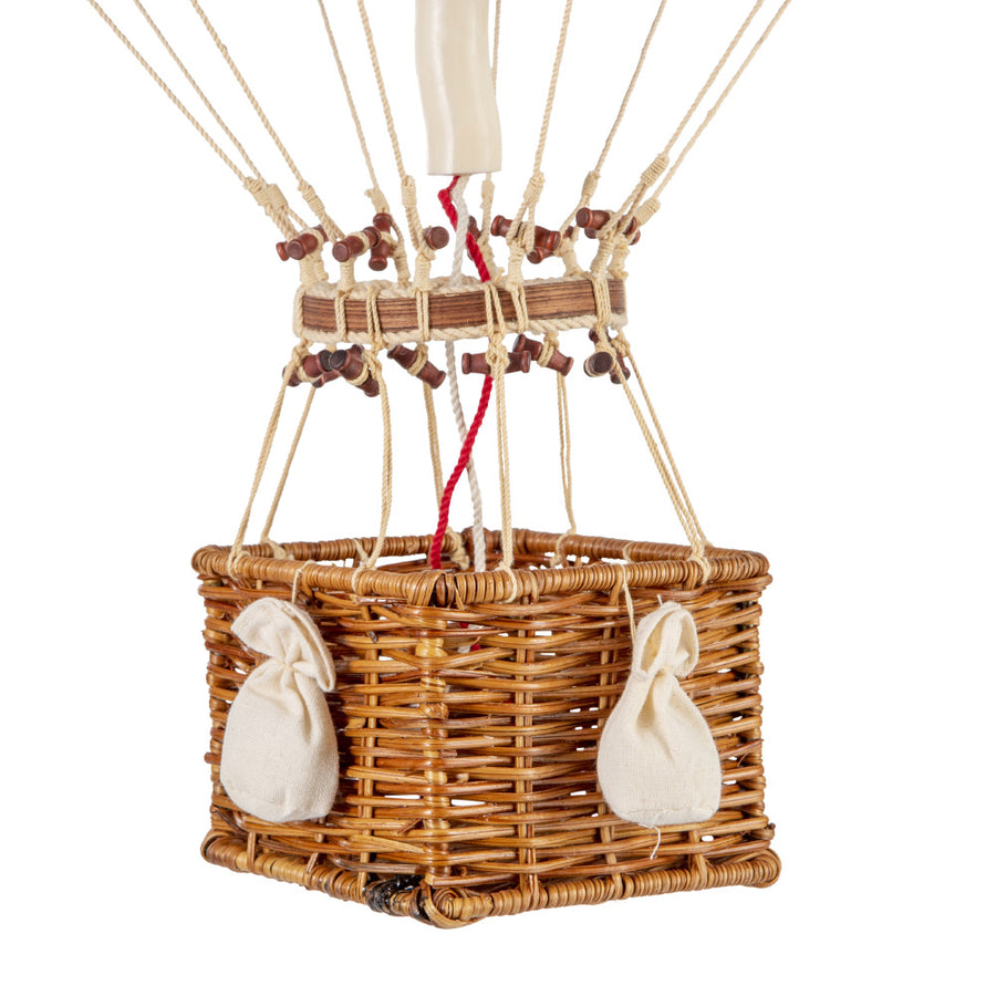 Vintage stílusú, nagy méretű, függeszthető, piros-bézs színű dekorációs hőlégballon díszdobozban