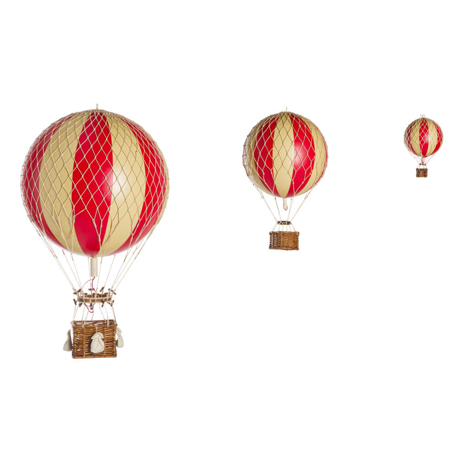 Vintage stílusú, nagy méretű, függeszthető, piros-bézs színű dekorációs hőlégballon díszdobozban