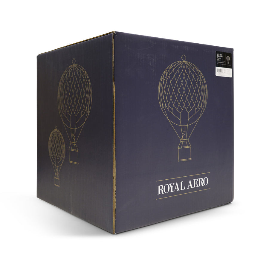 Vintage stílusú, nagy méretű, függeszthető, piros-bézs színű dekorációs hőlégballon díszdobozban