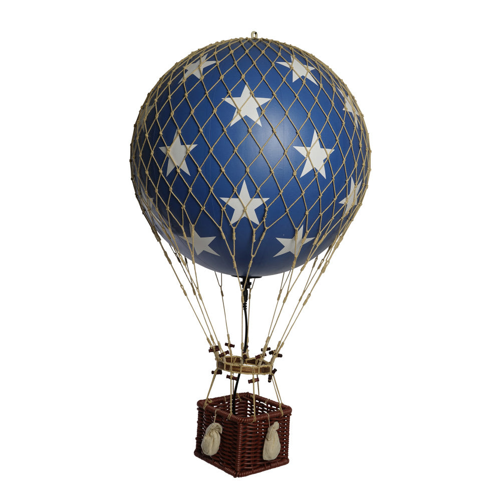Vintage stílusú, függeszthető, kék-bézs színű dekorációs hőlégballon LED világítással