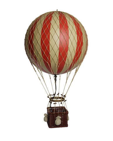 Vintage stílusú, nagy, függeszthető, piros-bézs színű dekorációs hőlégballon LED világítással
