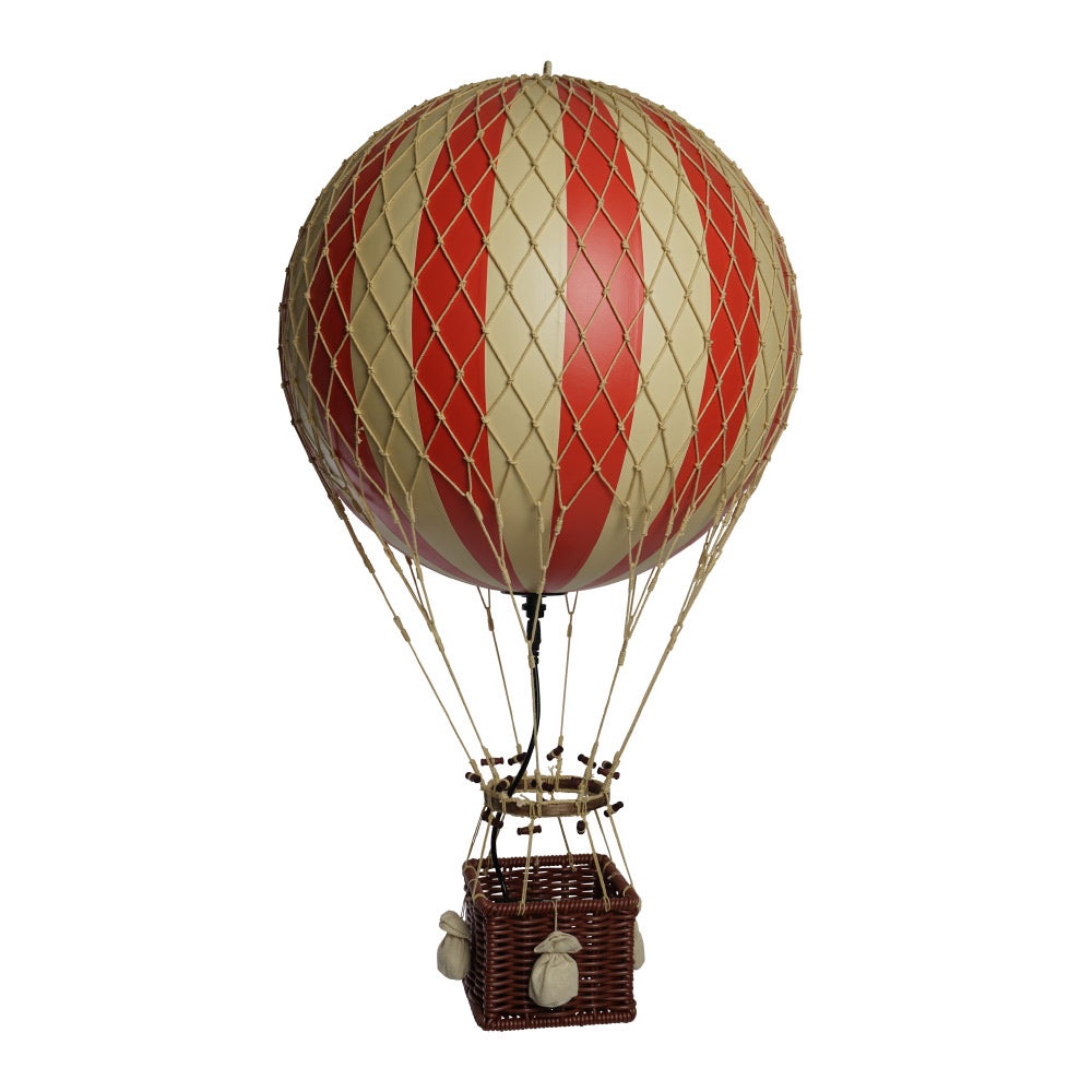 Vintage stílusú, nagy, függeszthető, piros-bézs színű dekorációs hőlégballon LED világítással