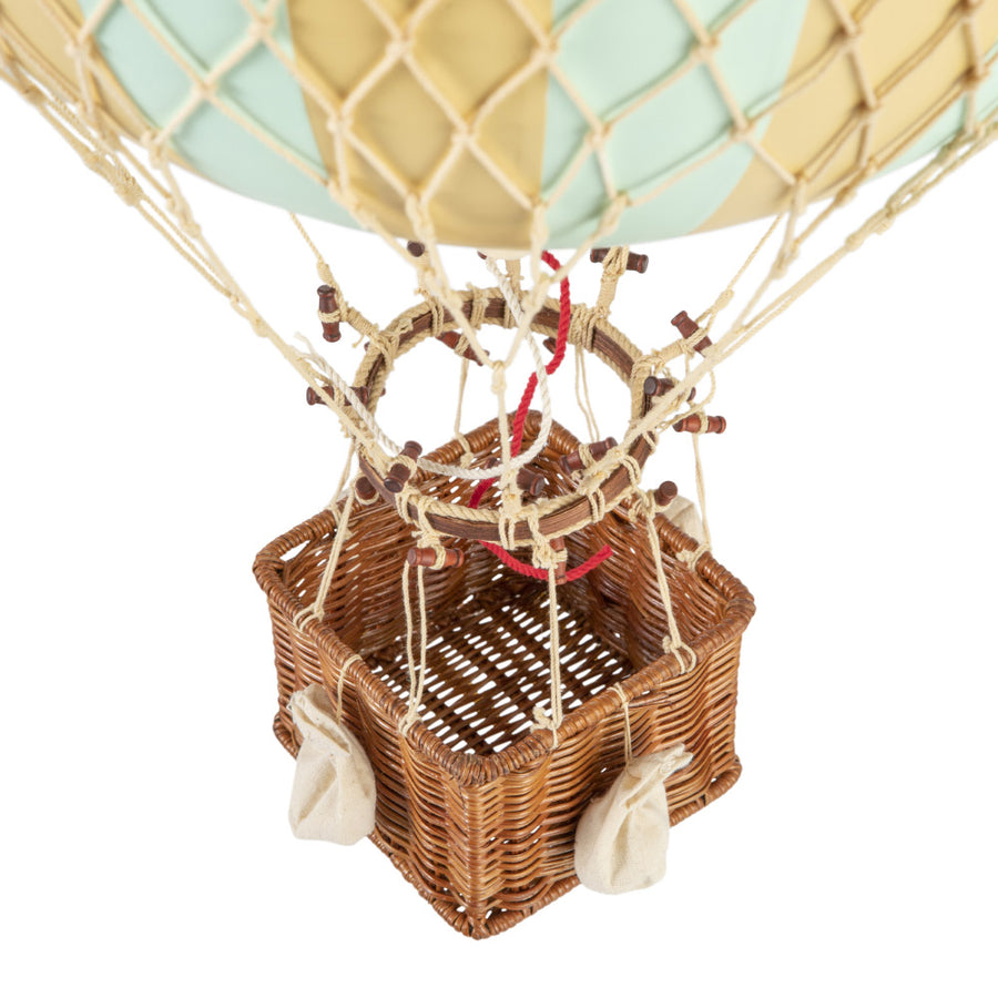 Vintage stílusú, függeszthető kialakítású, mentazöld-bézs színű dekorációs hőlégballon