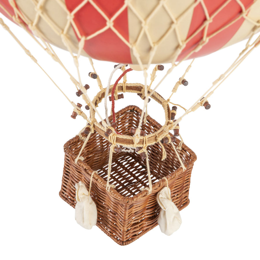 Vintage stílusú, nagy méretű, függeszthető, piros-bézs színű dekorációs hőlégballon díszdobozban