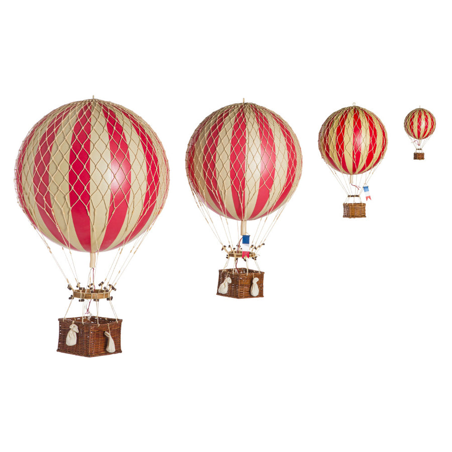 Vintage stílusú, nagy méretű, függeszthető, piros-bézs színű dekorációs hőlégballon díszdobozban