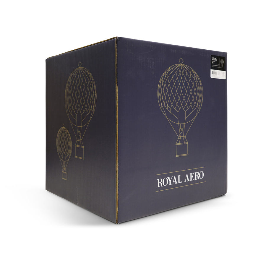 Vintage stílusú, nagy méretű, függeszthető, piros-bézs színű dekorációs hőlégballon díszdobozban