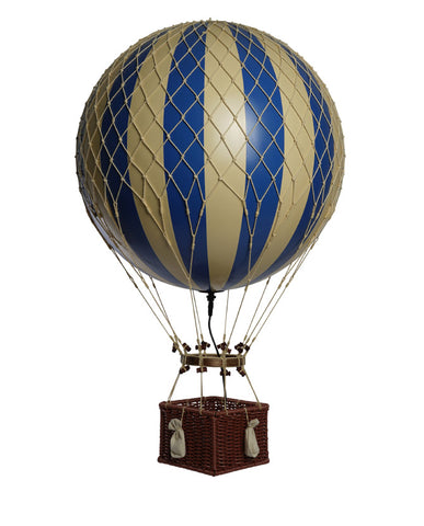 Vintage stílusú, óriás, függeszthető, kék-bézs színű dekorációs hőlégballon LED világítással