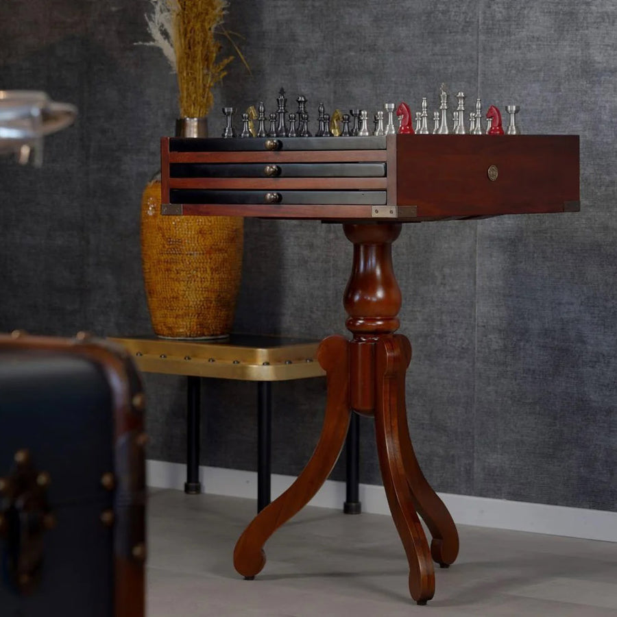 32 darabos, vintage stílusú, fémből készült, sakkfigura készlet